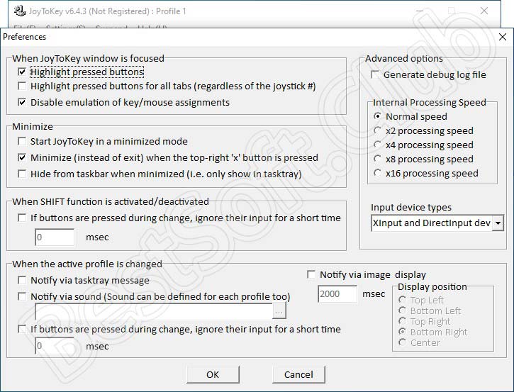 Настройки приложения JoyToKey для Windows 10