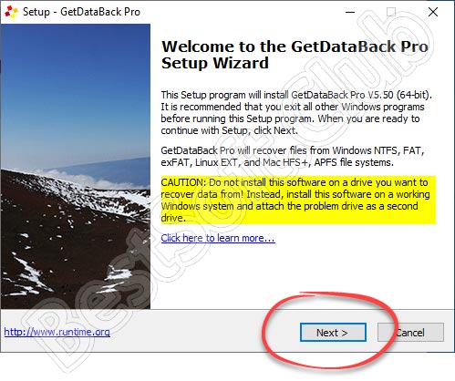 Начало установки GetDataBack Pro