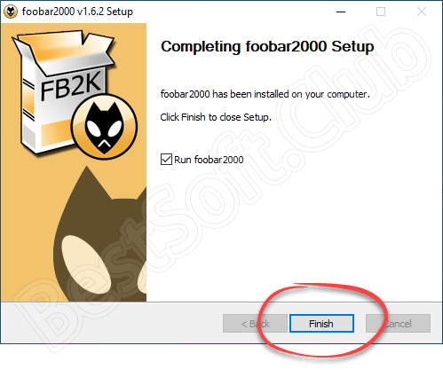 Завершение установки Foobar2000