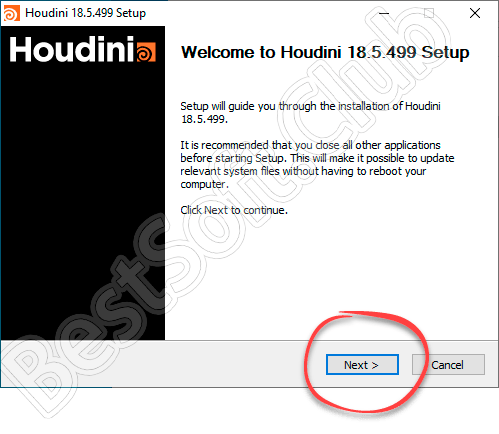 Начало установки SideFX Houdini FX