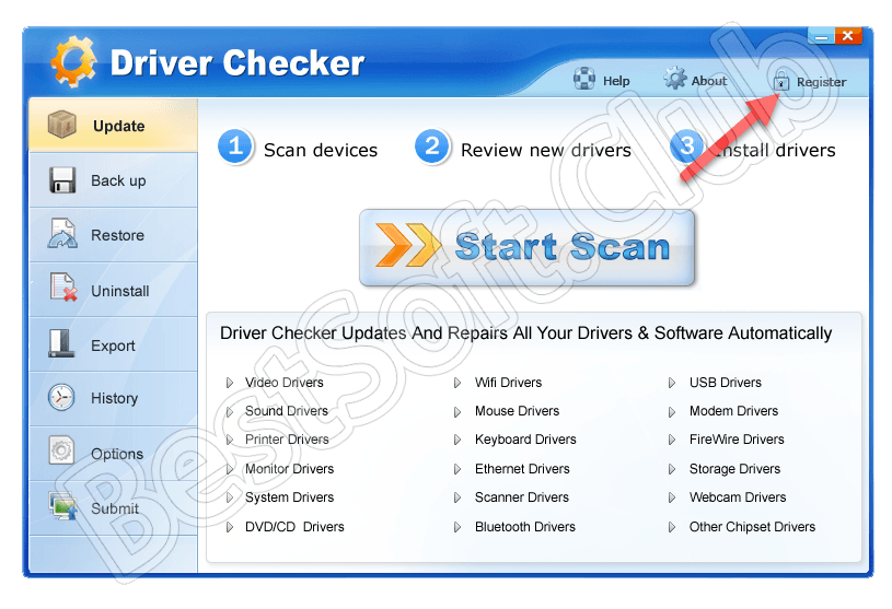 начало регистрации Driver Checker
