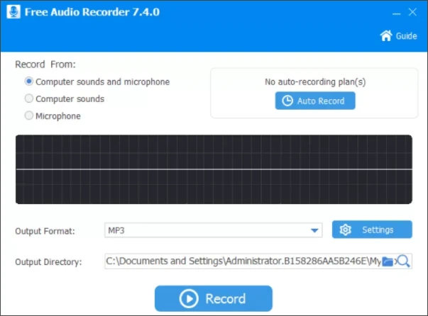Интерфейс Free Audio Recorder