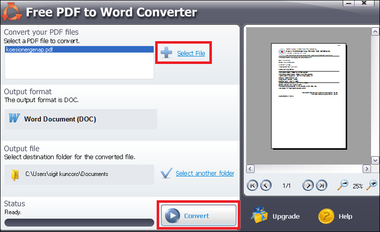Интерфейс Free PDF to Word Converter